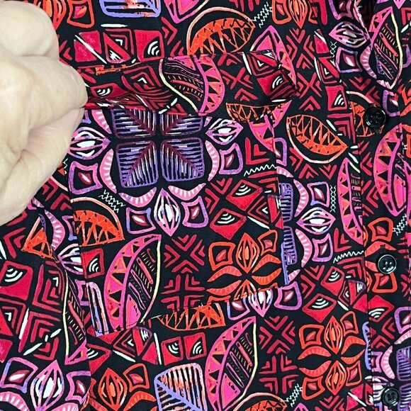 Catherines 2X Button Up Top Roll Tab Sleevve Boho Artsy Office Mature - Picture 2 of 11